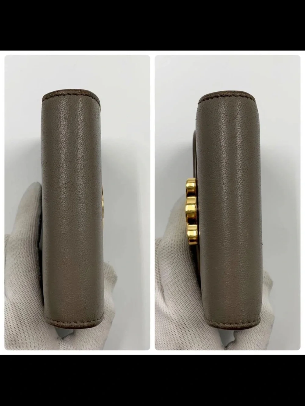 Celine Gray Leather Triomphe Mini Wallet with Gold Hardware